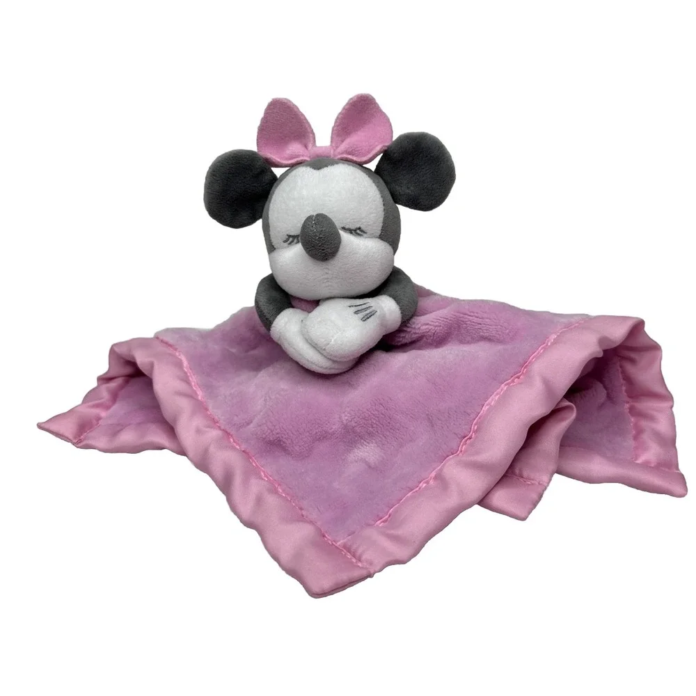 Disney Baby Pink Sleeping Minnie Mouse Blanket Embossed Star Satin Lovey 12